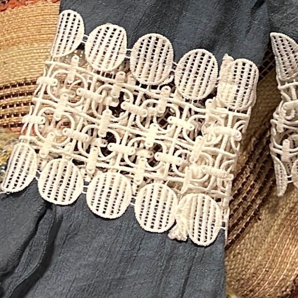 Union of Angels Blue Boho Dress / Long Top with White Trim Size Small - Picture 7 of 13